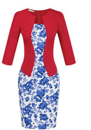 YYFS Fashion Women Career Dress Sets Formal Pencil Dress Suits Print Flower Plaid Office Wear Work Dress Clothes Free Send Belts