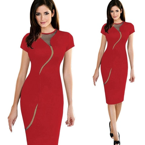 Women Vintage Wear to Work Elegant Knee Length vestidos Business Party Bodycon Sheath Office Ruffle Ladies Black Mesh Dress Suit
