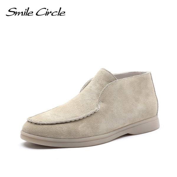 Smile Circle/Spring Ankle boots Women Genuine Leather Nude