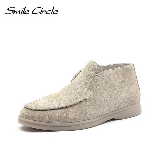 Smile Circle/Spring Ankle boots Women Genuine Leather Nude