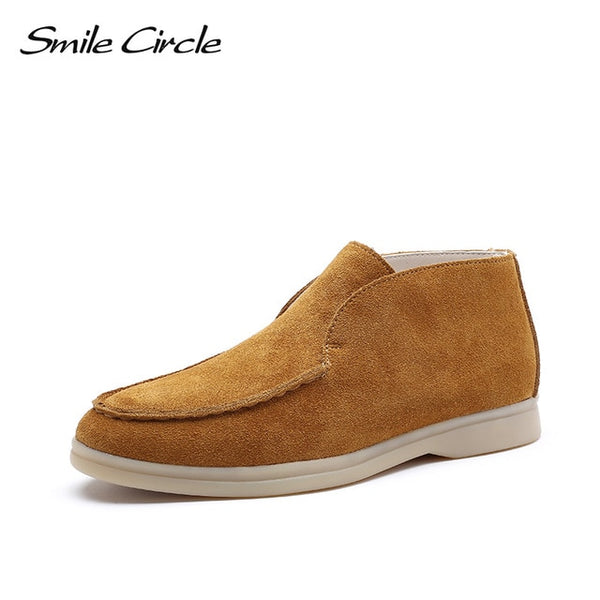 Smile Circle/Spring Ankle boots Women Genuine Leather Nude