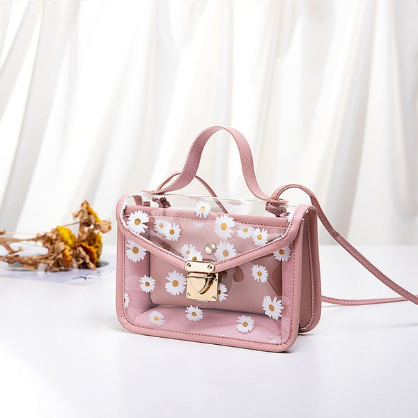 2020 Fashion Women Transparent Daisy Pattern Shoulder Bag