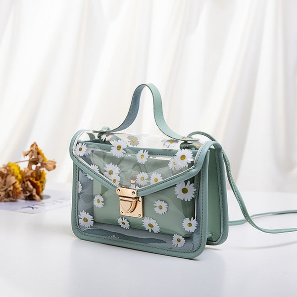 2020 Fashion Women Transparent Daisy Pattern Shoulder Bag