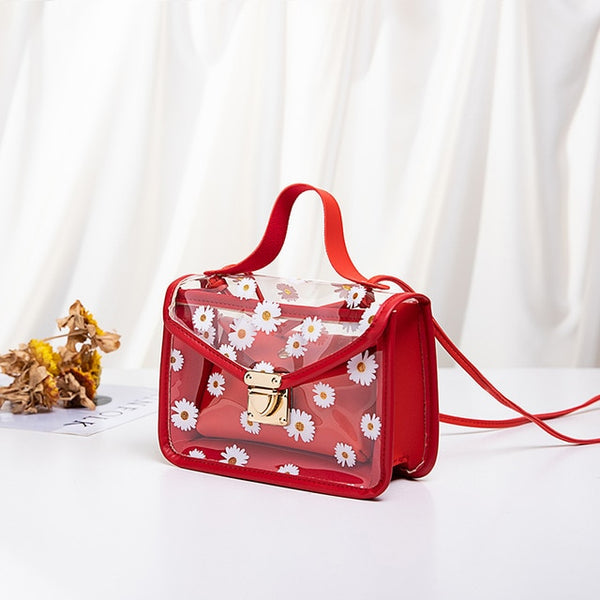 2020 Fashion Women Transparent Daisy Pattern Shoulder Bag