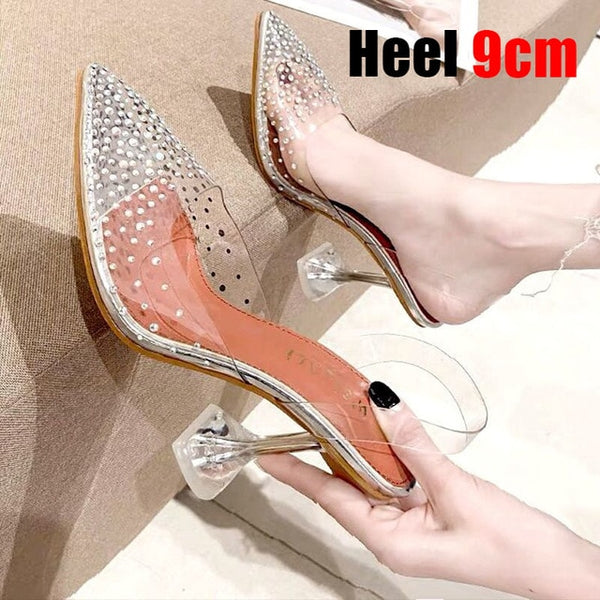 Luxury Women Pumps 2019 Transparent High Heels Sexy Pointed Toe