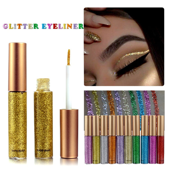 New Shimmer Glitter Eyes Liner For Women Make Up Easy to Wear Waterproof Pigment Red White Gold Liquid Eyeliner Glitter Makeup